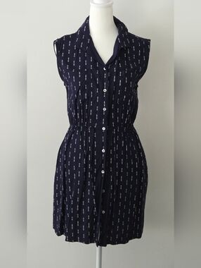 Sleeveless Navy Button-Front Midi Dress